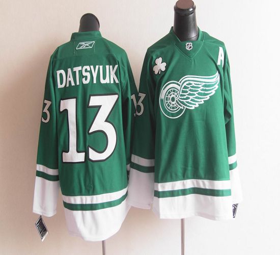 Red Wings St Patty's Day #13 Pavel Datsyuk Green Stitched Jersey - Zenithce