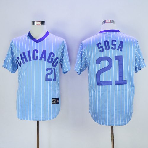 Cubs #21 Sammy Sosa Blue(White Strip) Cooperstown Throwback Stitched Jersey - Zenithce
