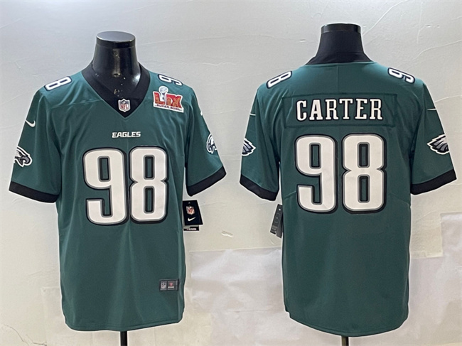 Philadelphia Eagles #98 Jalen Carter Green 2025 Super Bowl LIX Patch New Vapor Untouchable Limited Stitched Jersey - Zenithce