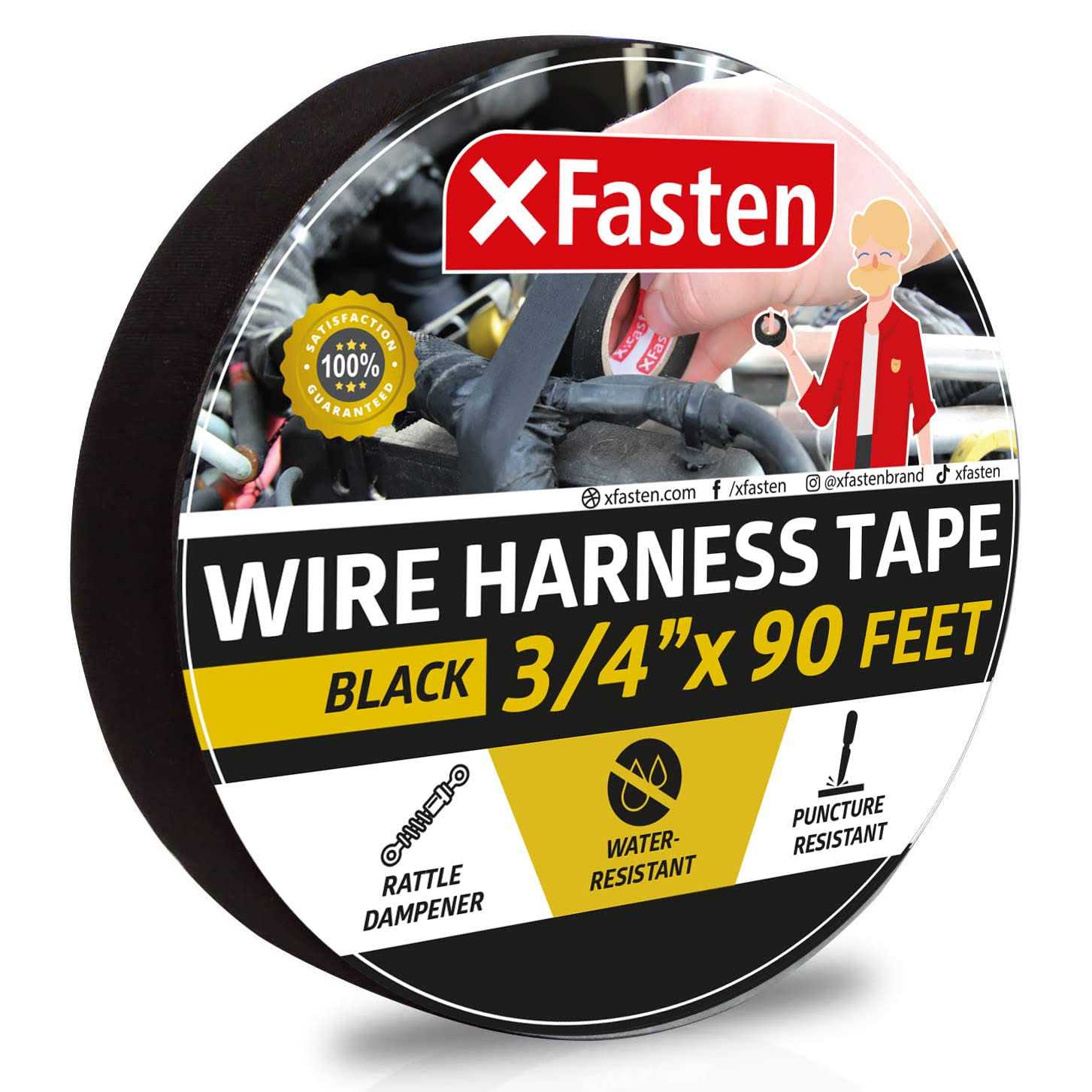 Xfasten Wire Harness Tape 3/4-inch High Temp Loom Harness Cloth Tape - Zenithce