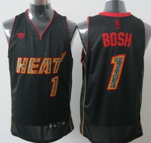 Miami Heats #1 Chris Bosh All Black With Orange Fashion Jersey - Zenithce