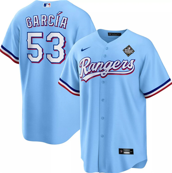 Texas Rangers #53 Adolis García Blue 2023 World Series Cool Base Stitched Jersey - Zenithce