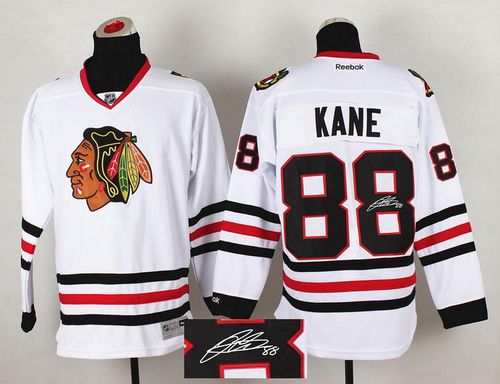 Blackhawks #88 Patrick Kane White Autographed Stitched Jersey - Zenithce