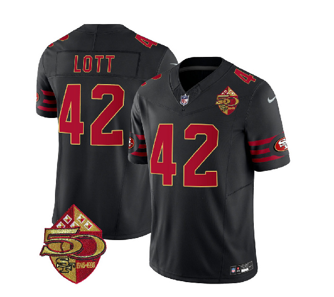 San Francisco 49ers #42 Ronnie Lott Black 2023 F.U.S.E. 50th Patch Throwback Stitched Jersey - Zenithce
