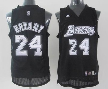 Los Angeles Lakers #24 Kobe Bryant Black With Silvery Swingman Jersey - Zenithce