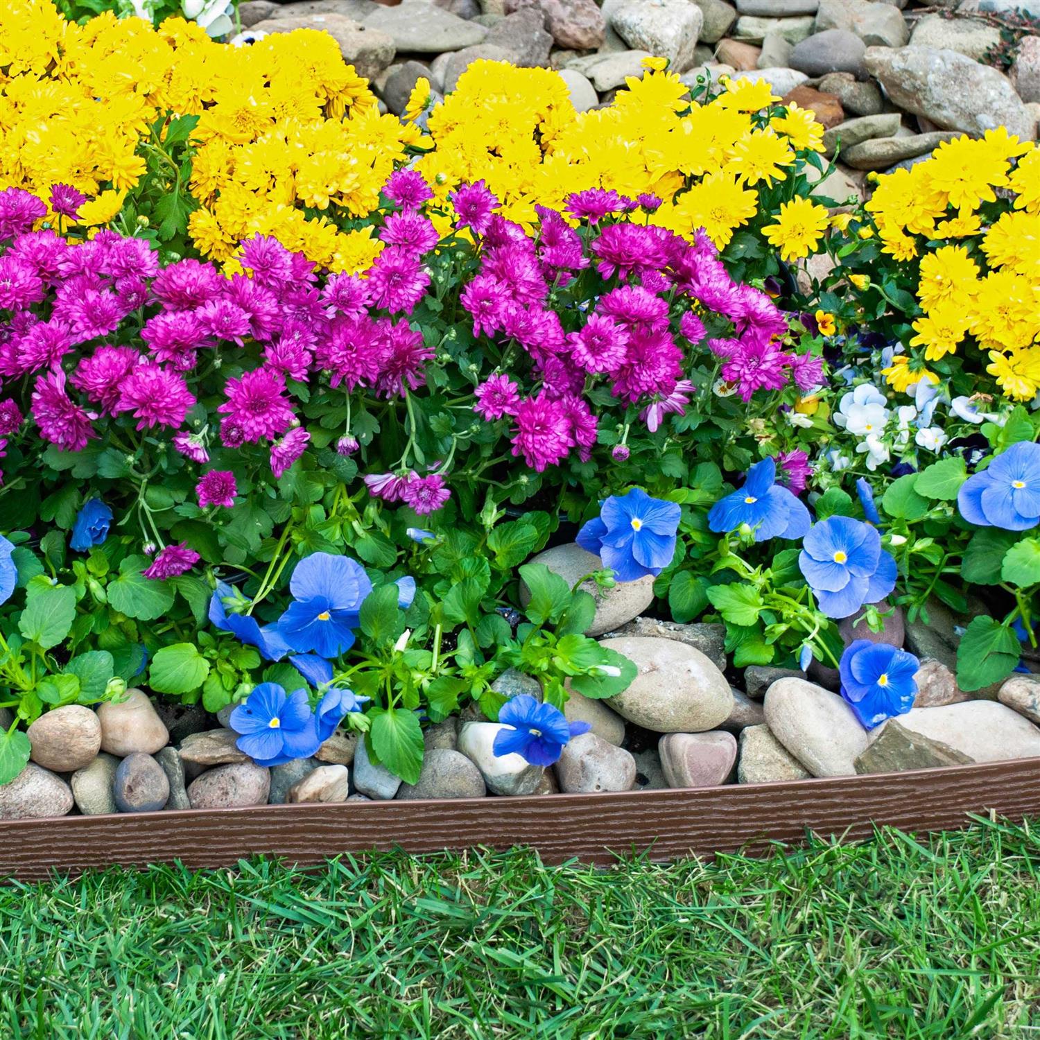 EasyFlex Tall Wall No-Dig Landscape Edging with Anchoring Spikes 2.5 in. Tall Straight Top Plastic Garden Border with Woodgrain Texture - Zenithce