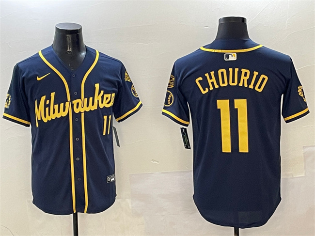 Milwaukee Brewers #11 Jackson Chourio Navy With Home Patch Limited Stitched Jersey - Zenithce