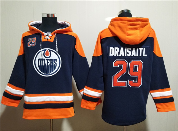 Edmonton Oilers #29 Leon Draisaitl Navy Lace-Up Pullover Hoodie - Zenithce