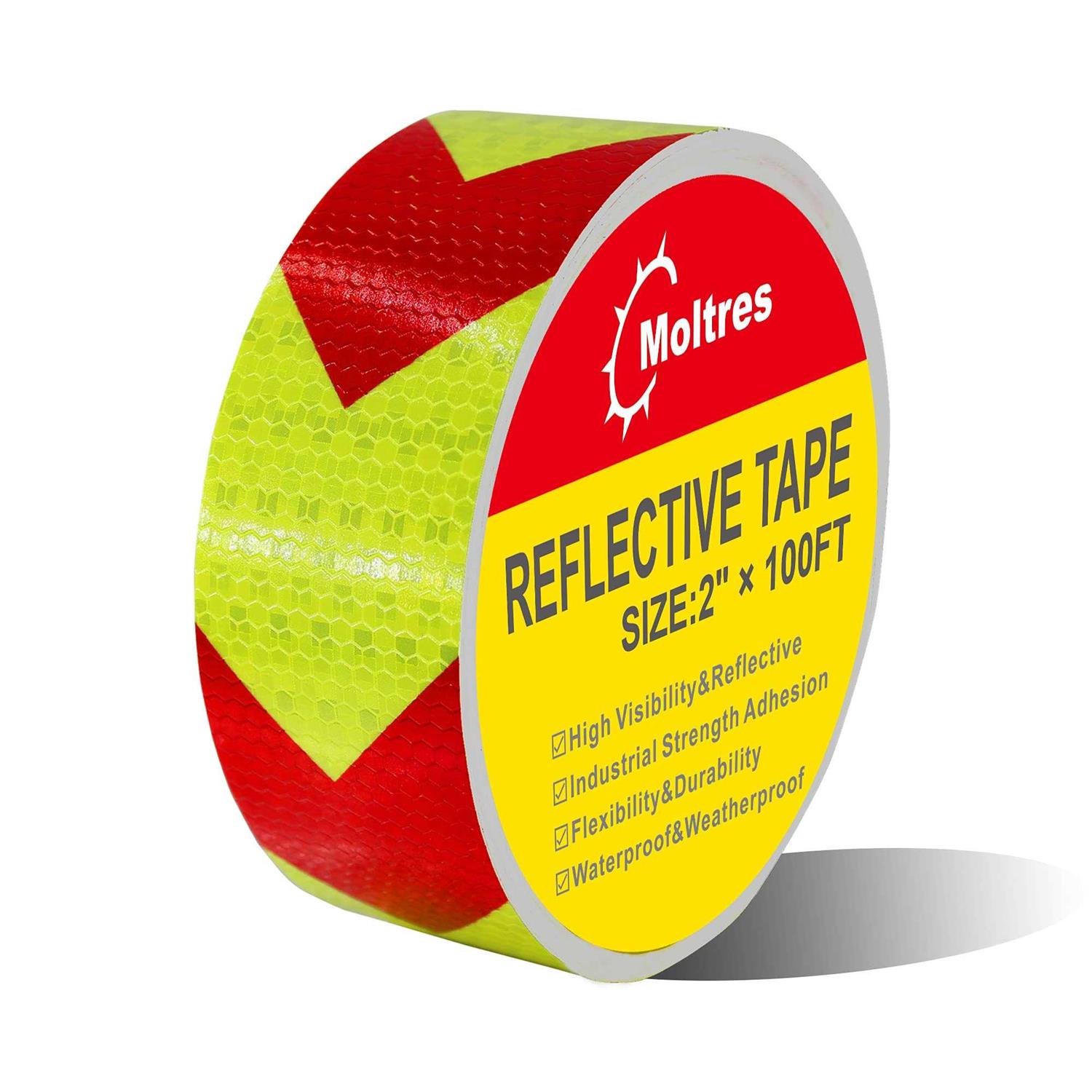 MOLTRES Waterproof Reflective Tape,Red Yellow Conspicuity Adhesive Safety Tape,High Visibility Arrow Hazard Warning Reflector Tapes - Zenithce