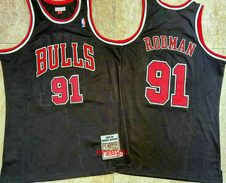 Chicago Bulls #91 Dennis Rodman 1997-98 Black Hardwood Classics Soul AU Throwback Jersey - Zenithce