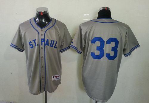 Twins #33 Justin Morneau Grey 1948 St. Paul Saints Turn Back The Clock Stitched Jersey - Zenithce