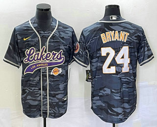 Los Angeles Lakers #24 Kobe Bryant Black Camo With Patch Cool Base Stitched Baseball Jersey1 - Zenithce
