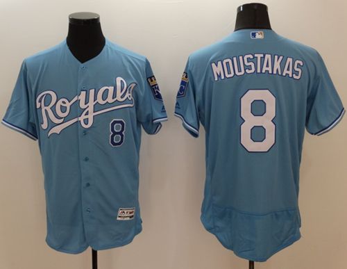 Royals #8 Mike Moustakas Light Blue Flexbase Authentic Collection Stitched Jersey - Zenithce