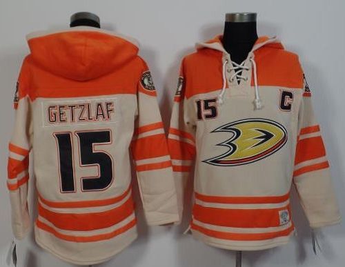 Ducks #15 Ryan Getzlaf Cream Orange Sawyer Hooded Sweatshirt Stitched Jersey - Zenithce