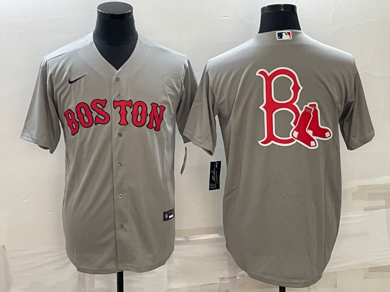 Boston Red Sox Gray Team Big Logo Cool Base Stitched Jersey - Zenithce