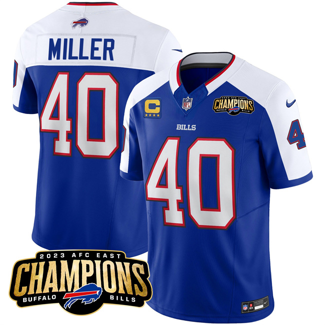 Buffalo Bills #40 Von Miller Blue White 2023 F.U.S.E. AFC East Champions With 4-Star C Ptach Stitched Jersey - Zenithce