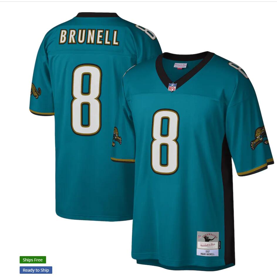 Jacksonville Jaguars #8 Mark Brunell 1997 Mitchell Ness Teal Throwback Jersey - Zenithce