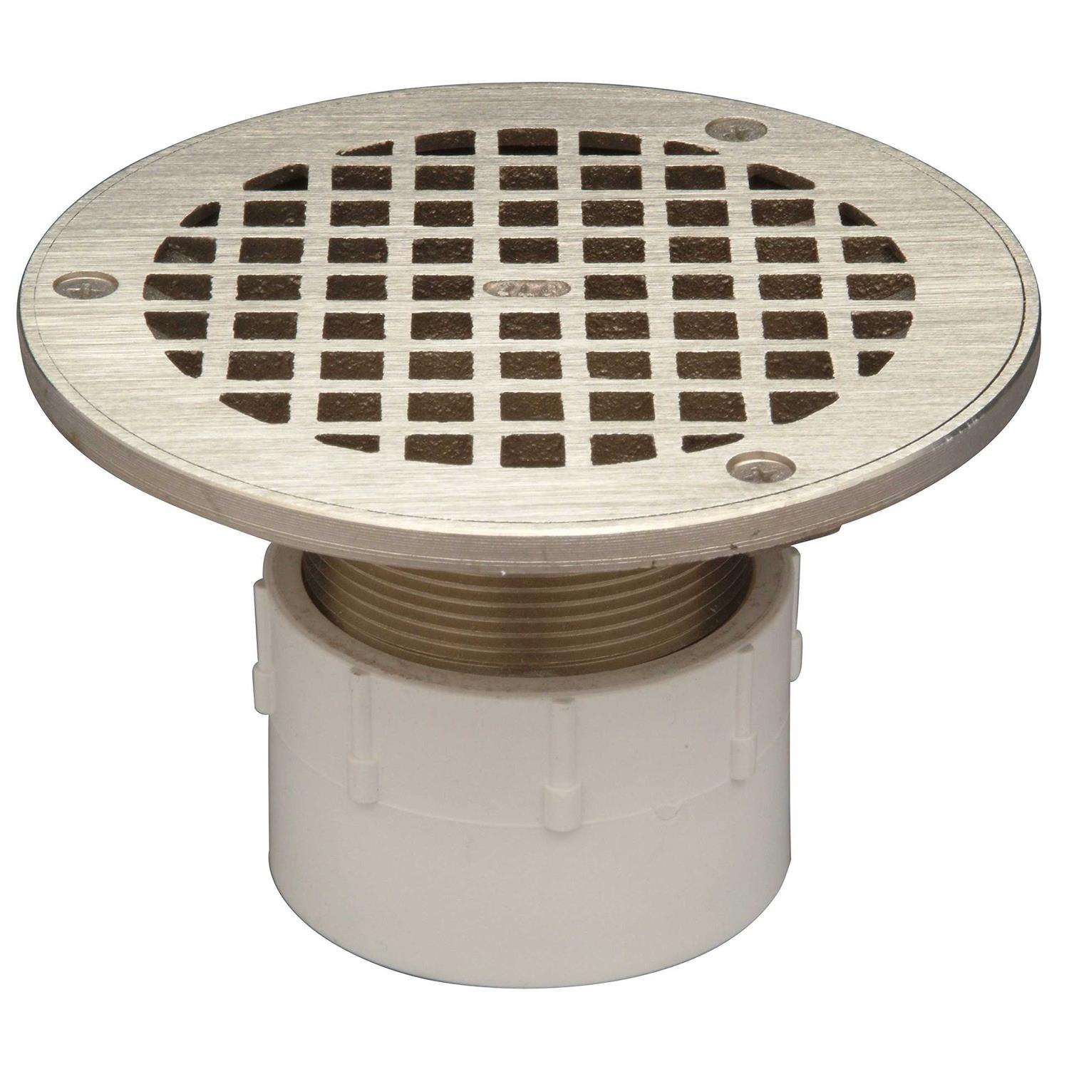 Zurn FD2-PV3 FD2 Adjustable PVC Floor Drain with 5 Round Nickel Bronze Head, Deck Plate, and 3 - Zenithce