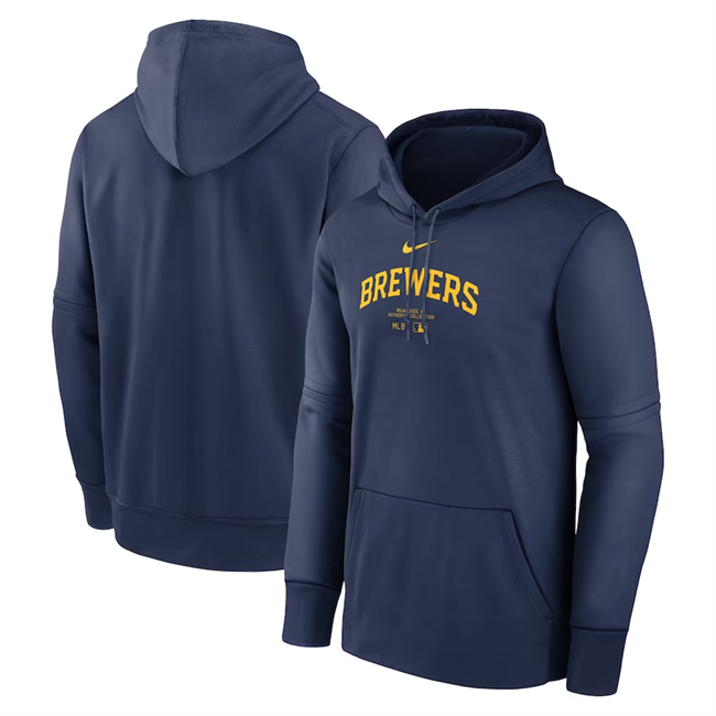 Milwaukee Brewers Navy Collection Practice Performance Pullover Hoodie - Zenithce