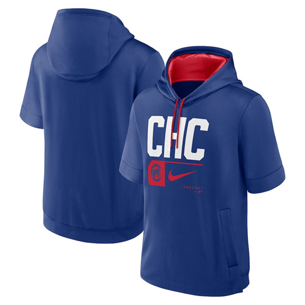 Chicago Cubs Royal Tri Code Lockup Short Sleeve Pullover Hoodie - Zenithce