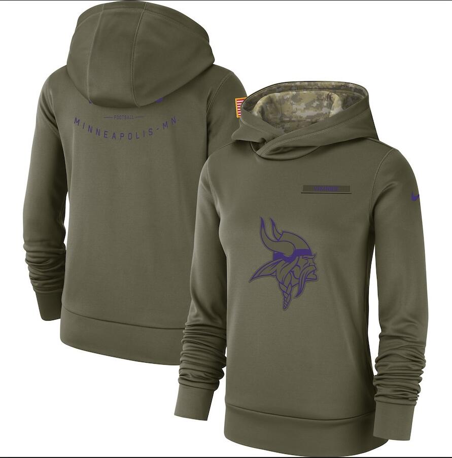 Women's Minnesota Vikings Olive Salute To Service Team Logo Performance Pullover NFL Hoodie - Zenithce