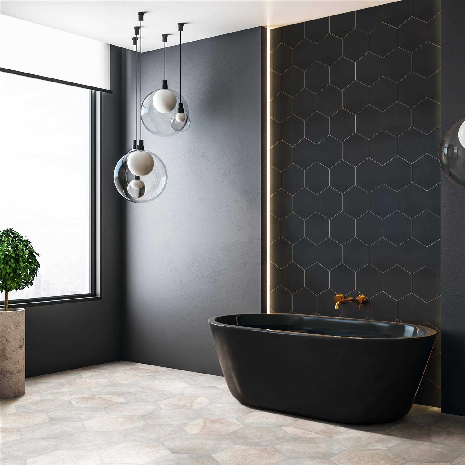 Merola Tile SomerTile Apini Hex Matte Black 9 x 11 Porcelain Floor and Wall Tile - Zenithce