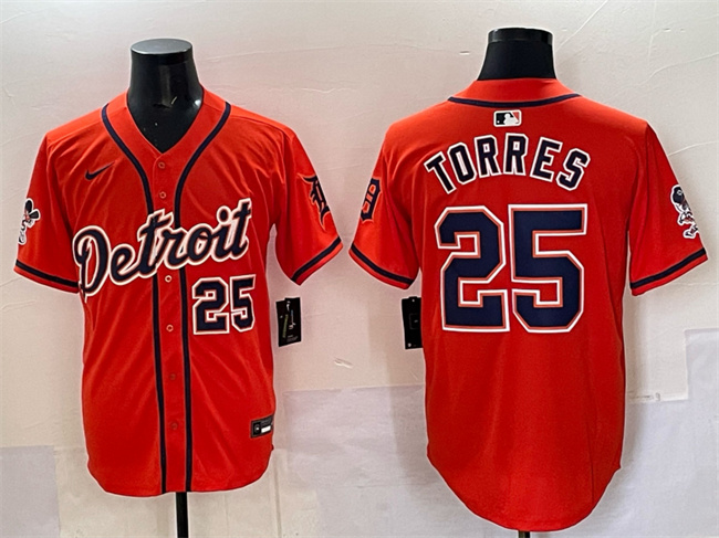 Detroit Tigers #25 Gleyber Torres Orange With Patch Vapor Premier Limited Stitched Jersey - Zenithce