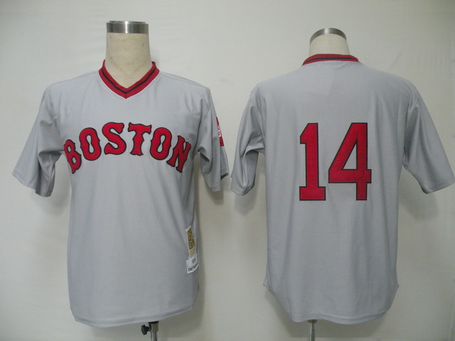 Mitchell And Ness Red Sox #14 Jim Rice Grey Stitched Throwback Jersey - Zenithce