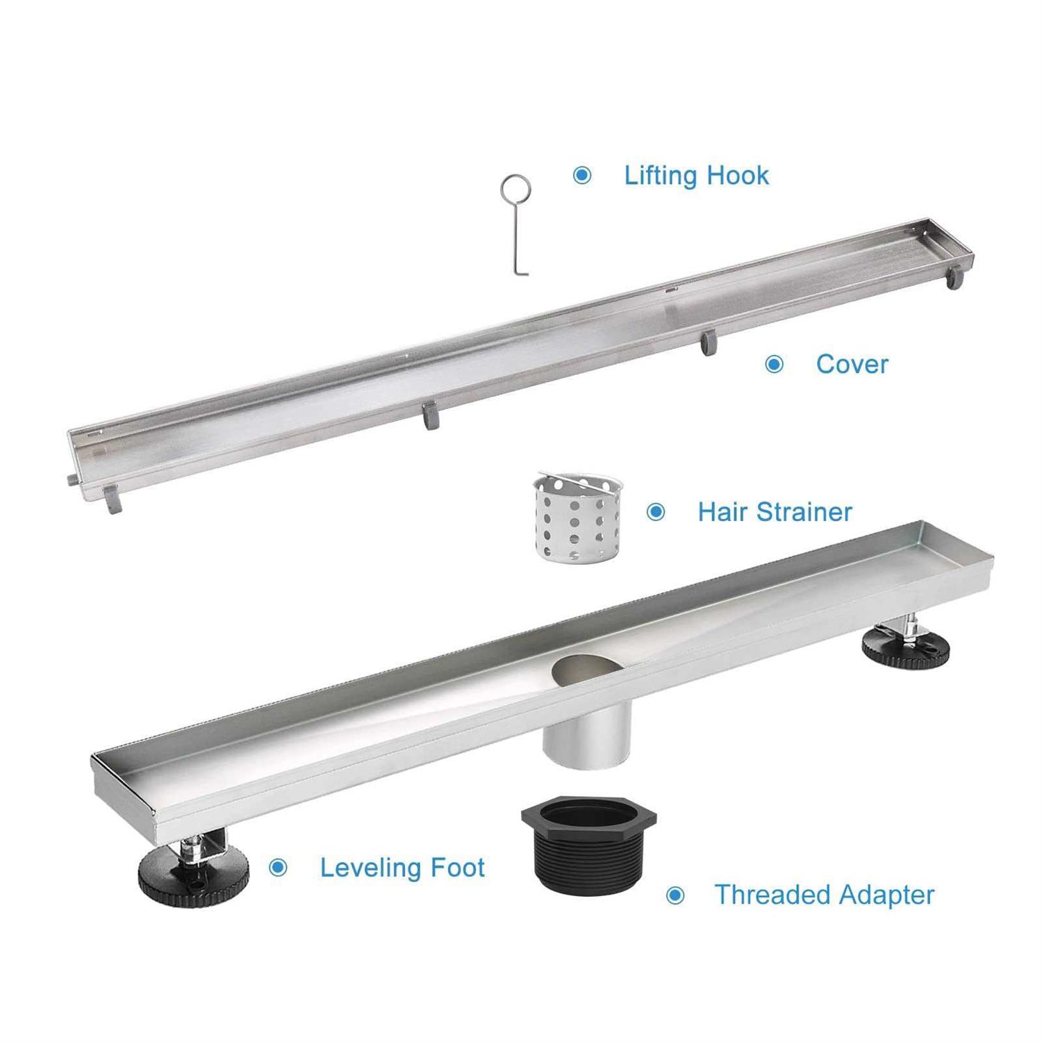 Elefloom Linear Shower Drain Shower Drain with 2-in-1 Tile Insert Cover - Zenithce