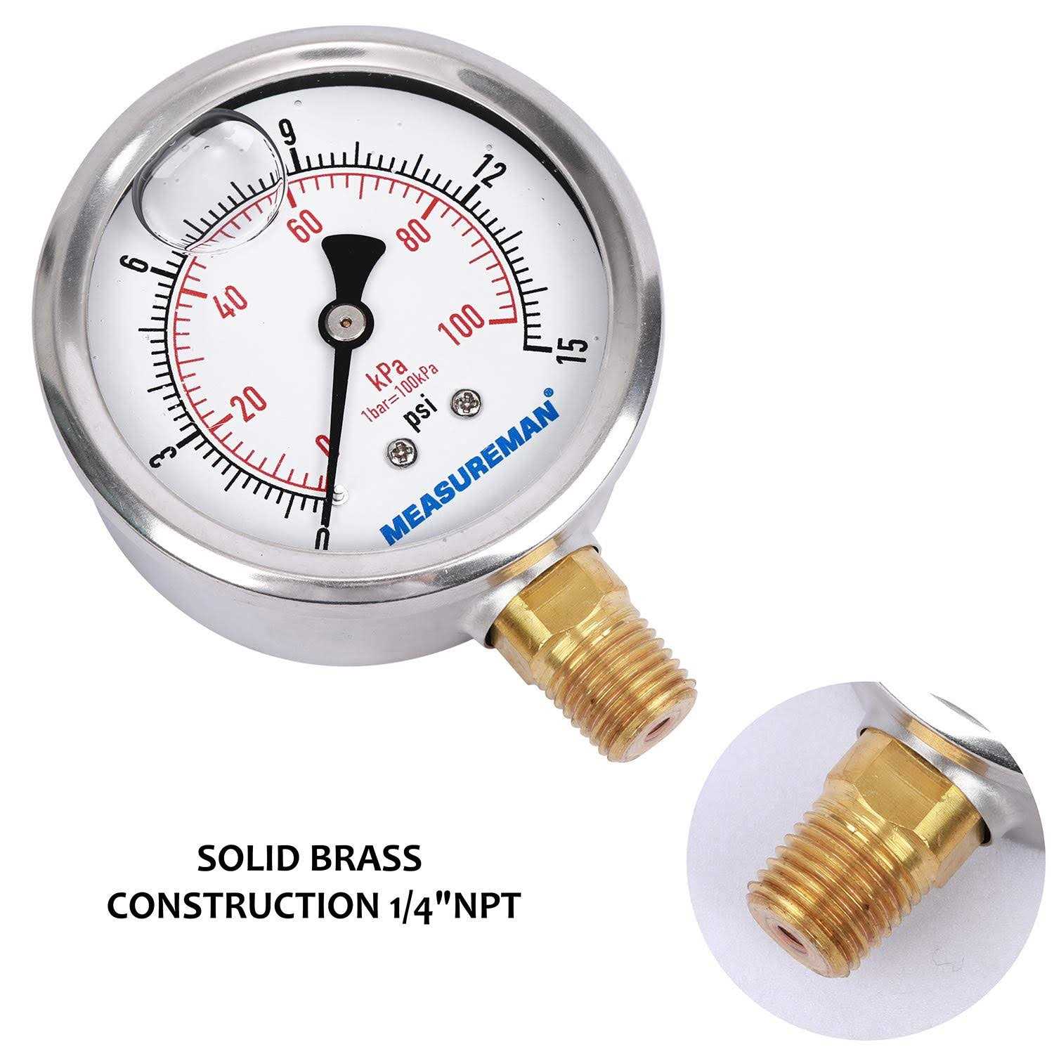 Measureman 2-1/2inch Dial Size Filled Pressure Gauge - Zenithce