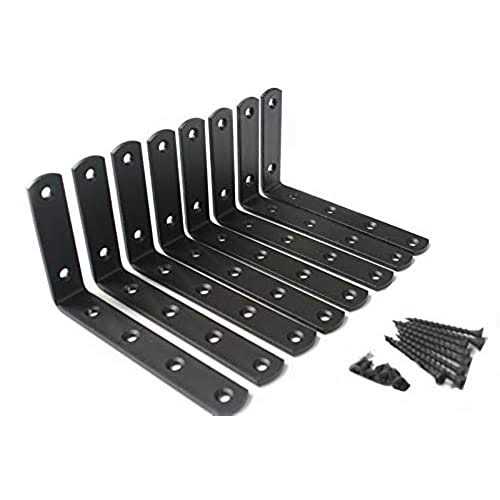 Mhmydz 4 Pcs Black Steel Heavy Duty’L’ Corner Brace Joint Angle Bracket Shelf Bracket Wall Hanging with Screws 125mmX75mm/5 InchX3 Inch Decorative Cor - Zenithce
