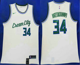 Milwaukee Bucks #34 Giannis Antetokounmpo NEW Cream 2020 City Edition Swingman Jersey - Zenithce