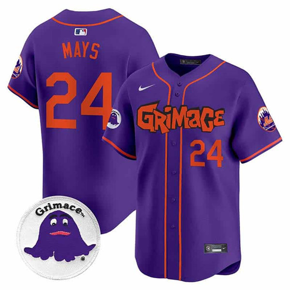 New York Mets #24 Willie Mays Purple Grimace V2 Vapor Limited Stitched Jersey - Zenithce