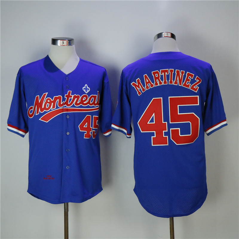 Montreal Expos #45 Pedro Martinez Blue Cooperstown Collection Mesh Batting Practice Stitched Jersey - Zenithce
