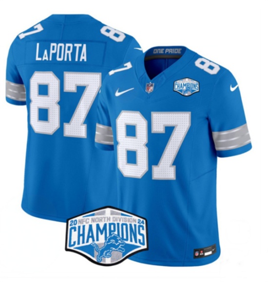 Detroit Lions #87 Sam LaPorta Blue 2024 NFC North Champions F.U.S.E. Vapor Limited Stitched Jersey - Zenithce