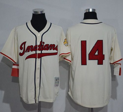 Mitchell And Ness 1948 Indians #14 Larry Doby Cream Throwback Stitched Jersey - Zenithce