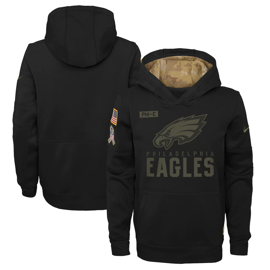Youth Philadelphia Eagles 2020 Black Salute To Service Sideline Performance Pullover Hoodie - Zenithce