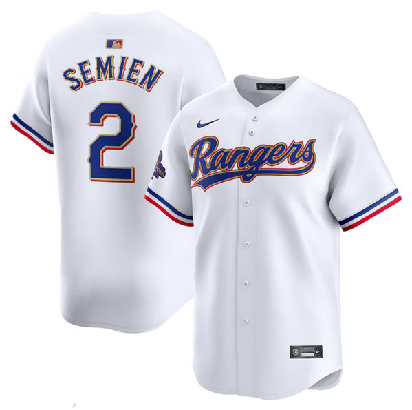 Texas Rangers #2 Marcus Semien White 2024 Gold Collection Cool Base Stitched Jersey - Zenithce