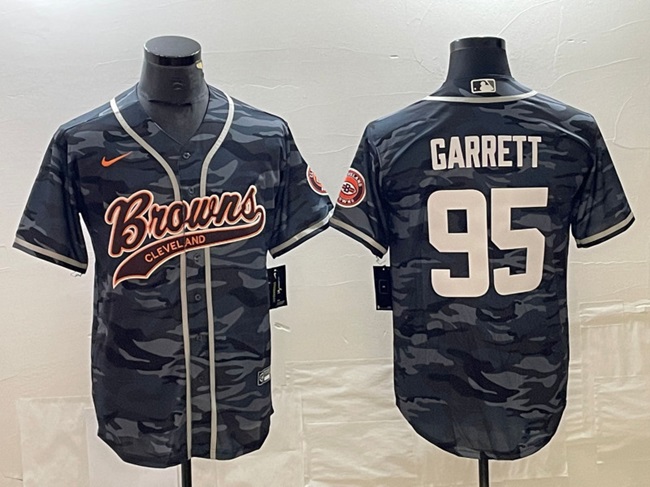 Cleveland Browns #95 Myles Garrett Gray Camo With Patch Cool Base Stitched Jersey - Zenithce