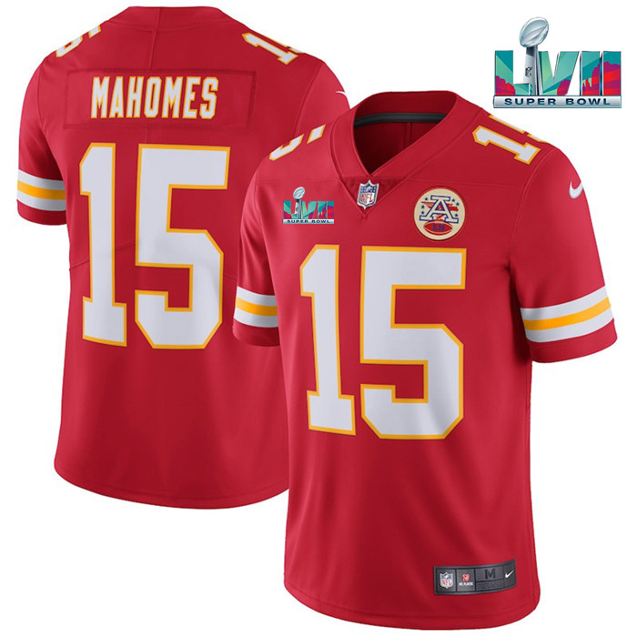 Kansas City Chiefs #15 Patrick Mahomes Red Super Bowl LVII Patch Vapor Untouchable Limited Stitched Jersey - Zenithce