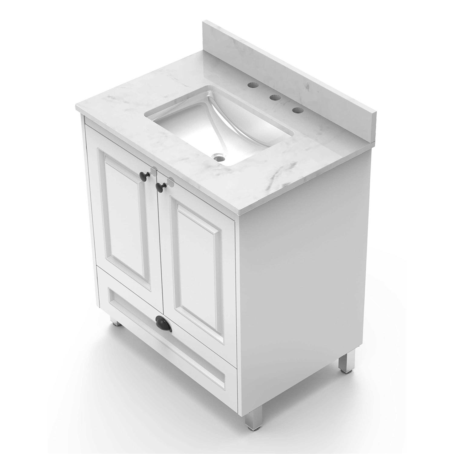 Winette 25-in Carrara White Quartz Undermount Single Sink 3-Hole Bathroom Vanity Top WVTQ1402-25 - Zenithce