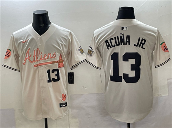 Atlanta Braves #13 Ronald Acu?a Jr. Cream 2024 Atliens Peach With Outkast Patch Vapor Limited Stitched Jersey - Zenithce