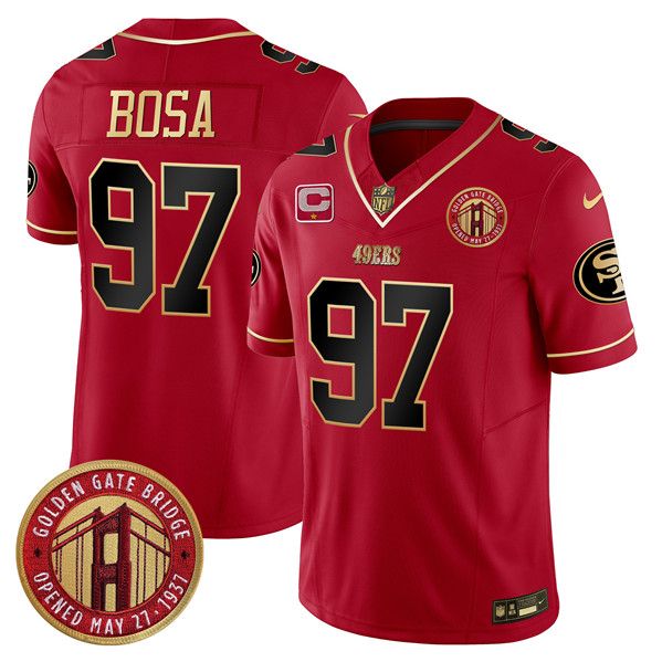 San Francisco 49ers #97 Nick Bosa Red F.U.S.E. Golden Gate Bridge With 1-Star C Patch Scarlet Vapor Limited Stitched Jersey - Zenithce