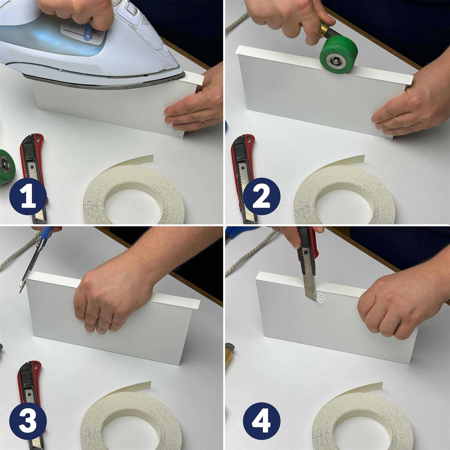 White Melamine Edge Banding Easy Application Iron-On Edging for Cabinet Repairs - Zenithce