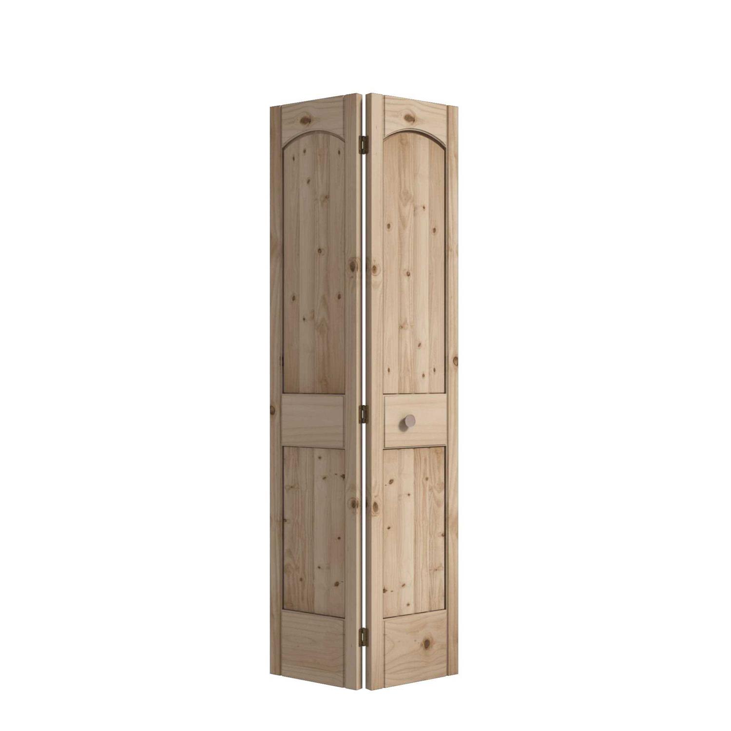 EightDoors 80-in Natural 2-panel Arch Top Solid Core Unfinished Pine Wood Bifold Door Hardware Included - Zenithce