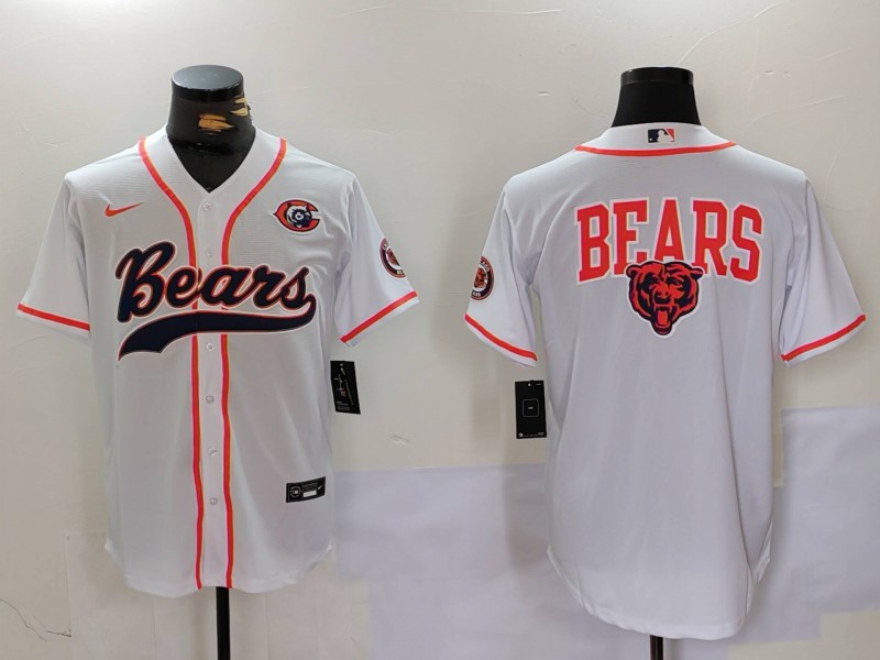 Chicago Bears White Team Big Logo With Patch Cool Base Stitched Jersey - Zenithce
