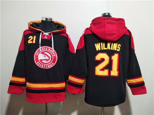 Atlanta Hawks #21 Dominique Wilkins Black Red Lace-Up Pullover Hoodie - Zenithce