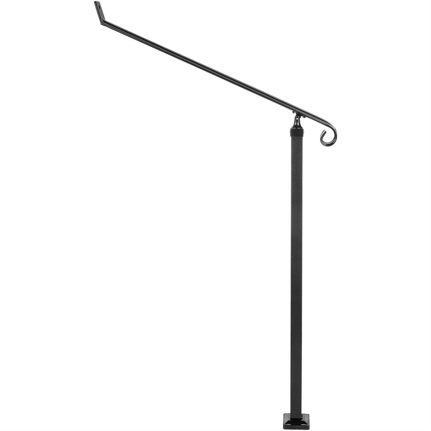 VEVOR Handrails for Outdoor Steps 2-3 Step Single Post Handrail Wrought Iron Handrail for Steps LTFS2BBGTYMLFS001V0 - Zenithce
