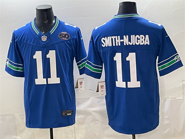 Seattle Seahawks #11 Jaxon Smith-Njigba Royal 2025 F.U.S.E. 50th Season Patch Throwback Vapor Limited Stitched Jersey - Zenithce
