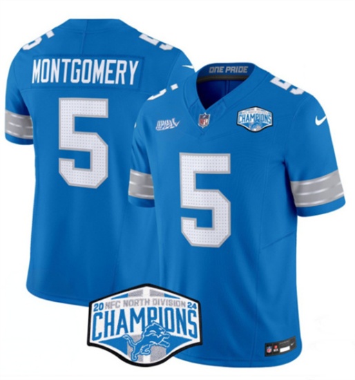 Detroit Lions #5 David Montgomery Blue 2024 NFC North Champions F.U.S.E. Vapor Limited Stitched Jersey - Zenithce
